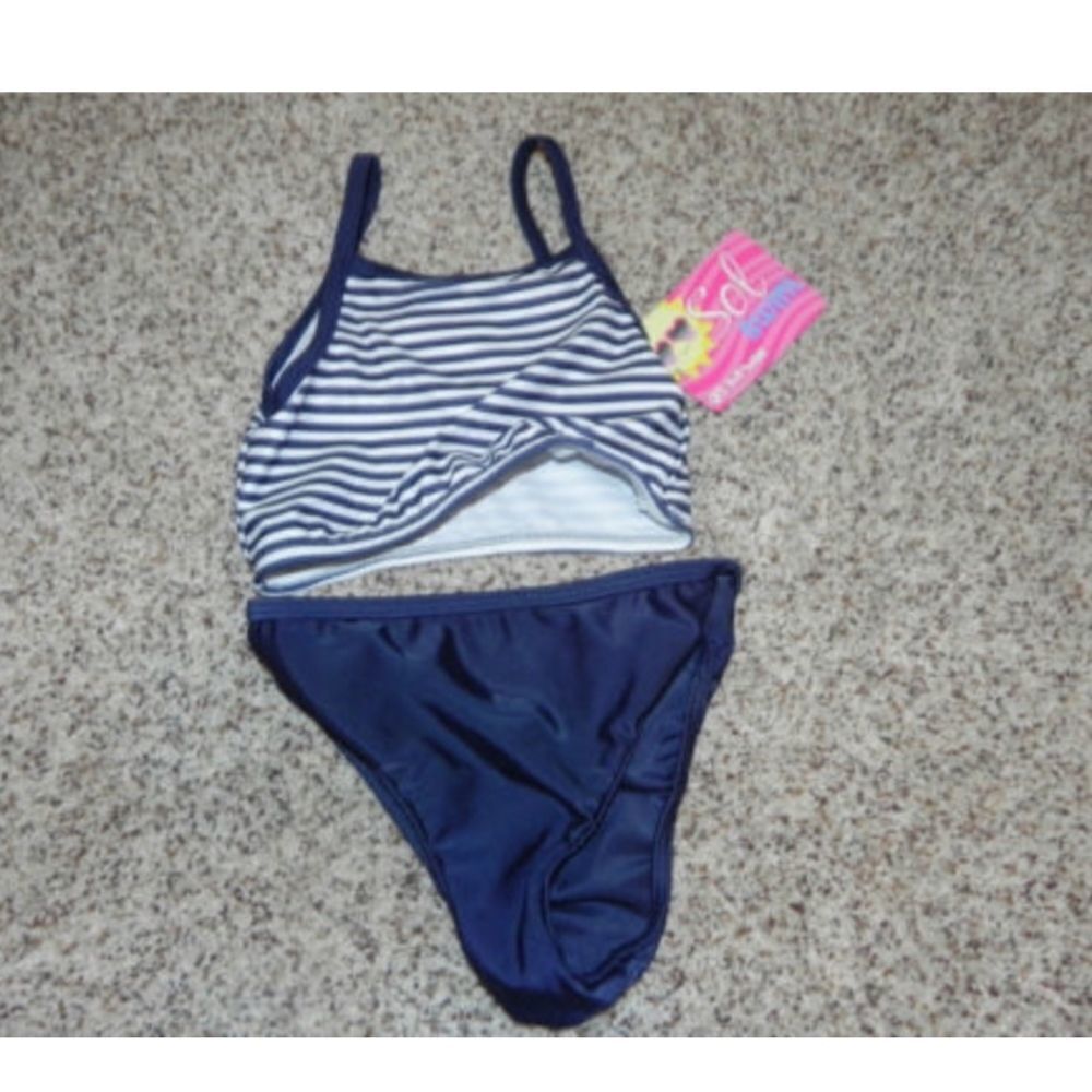 SOL Swim 2pc Swimsuit Navy White Girls 24M NWT